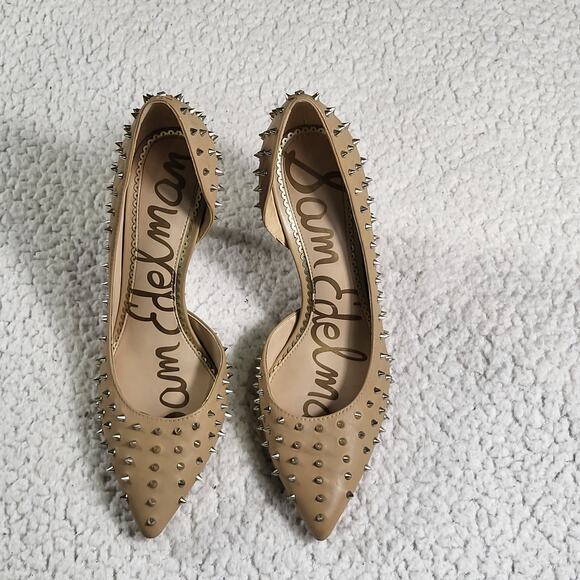 Sam Edelman Shoes HADLEE Oatmeal Suede Spiked Pump D'Orsay Heel size 6.5 - Picture 1 of 8